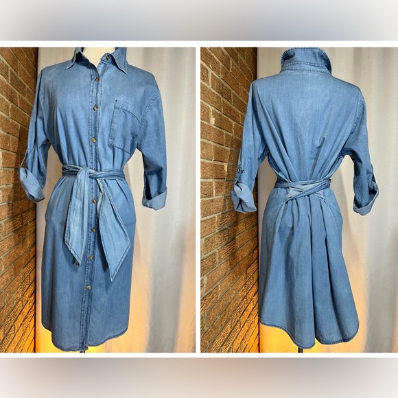 Speed Control Chambray denim shirt dress with waist tie- XL - Picture 3 of 16